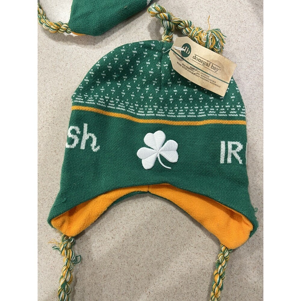 ADULT EMBROIDERED Shamrock IRISH BEANIE W/ TASSLES-OSFA-